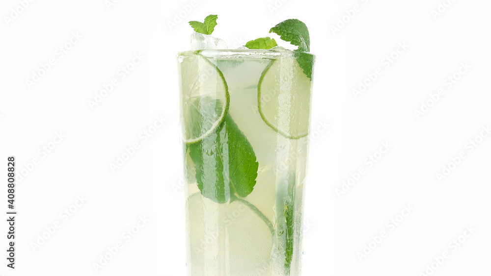 lemonade. refreshing drink with lime, mint and ice on white background lemonade. refreshing drink with lime, mint and ice on white background