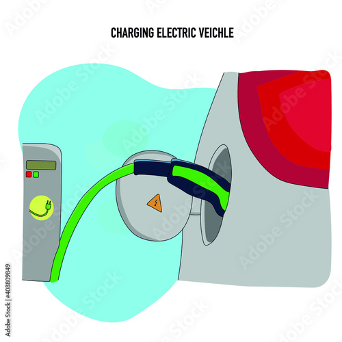 vector illustration charging elecrtic veichle for the environment ecology concept
