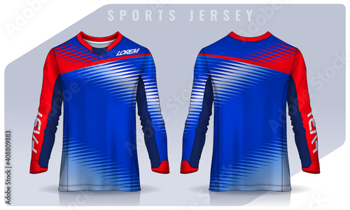 t-shirt sport design template, Long sleeve soccer jersey mockup for football club. uniform front and back view,Motocross jersey.

