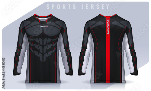 t-shirt sport design template, Long sleeve soccer jersey mockup for football club. uniform front and back view,Motocross jersey.
