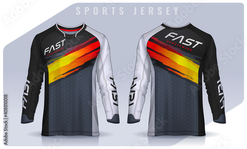 t-shirt sport design template, Long sleeve soccer jersey mockup for football club. uniform front and back view,Motocross jersey.
