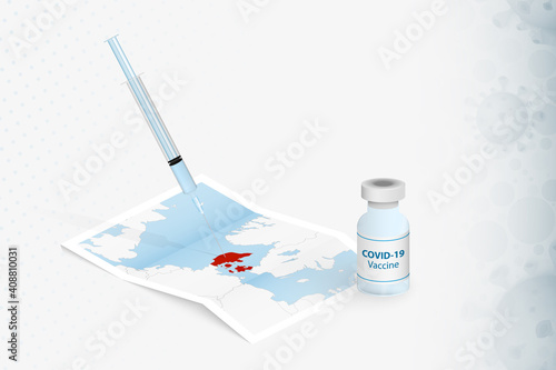 Denmark Vaccination, Injection with COVID-19 vaccine in Map of Denmark.