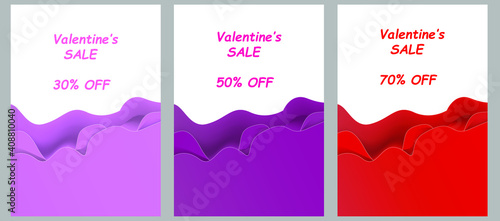 Valentine's Day template vector design for Poster, Corporate Presentation, Portfolio, Flyer, infographic, layout modern with pink and red colors. Set of three vector backgrounds. EPS 10.