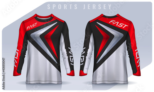 t-shirt sport design template, Long sleeve soccer jersey mockup for football club. uniform front and back view,Motocross jersey.
