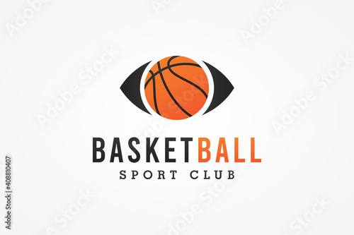 Basketball Club Logo. Black Shape Eye Symbol with Orange Basketball Icon inside isolated on White Background. Usable for Sport Logos. Flat Vector Logo Design Template Element.