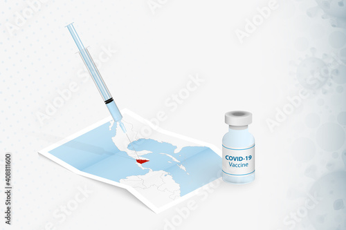 Nicaragua Vaccination, Injection with COVID-19 vaccine in Map of Nicaragua.