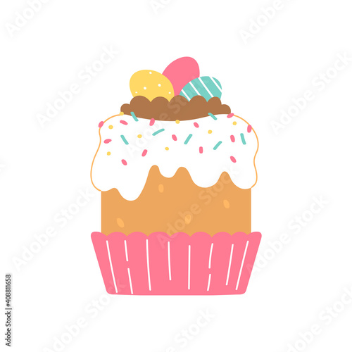 Easter cake isolated on white background. Easter holiday symbol. Vector Illustration flat style design.