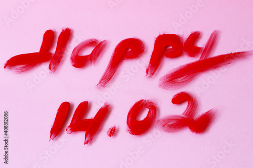 Happy February 14 on pink background