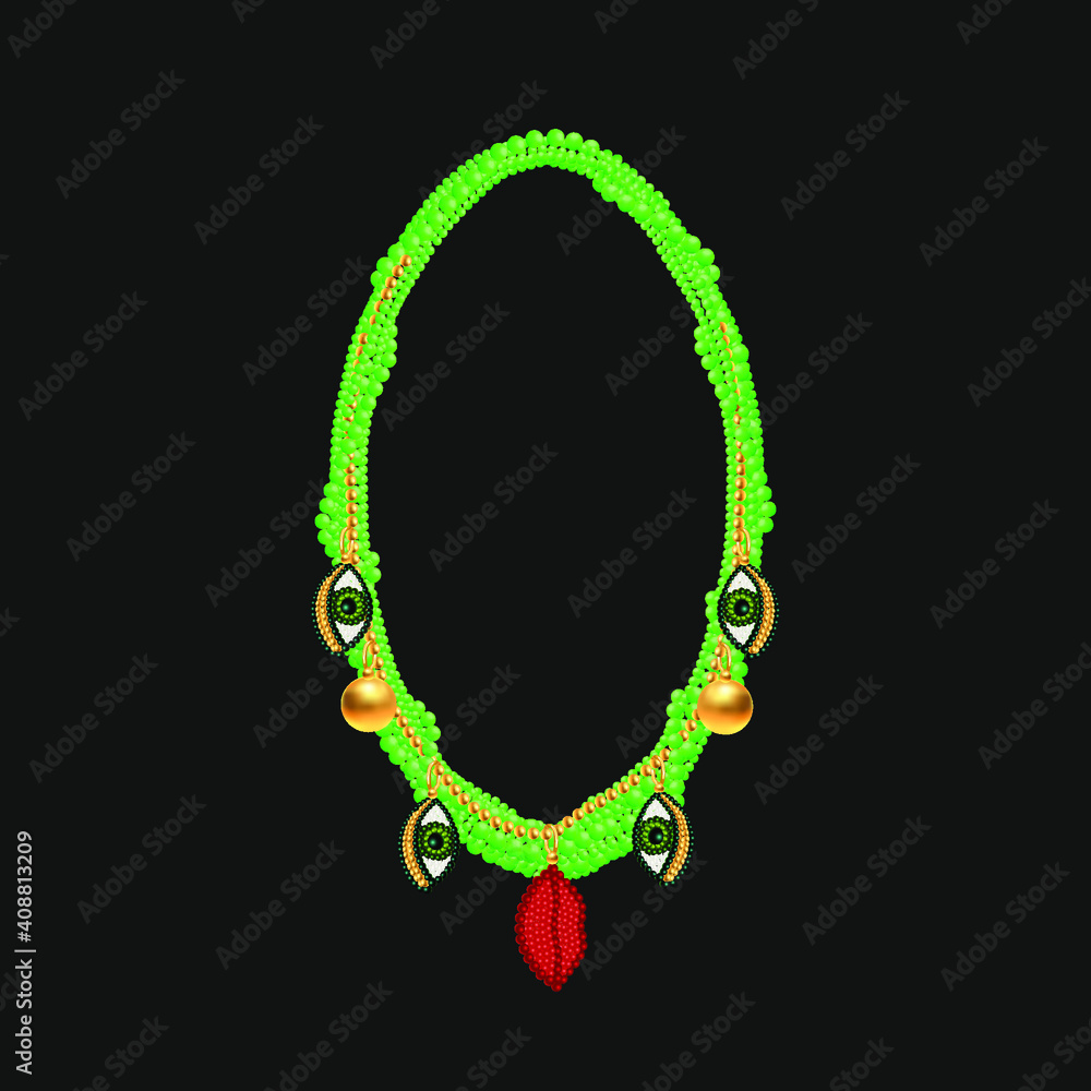 Green beaded necklace with creative pendants. 3d vector illustration. Green beaded necklace with creative pendants. 3d vector illustration.