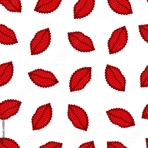 Beaded red lips. 3D vector illustration. Seamless pattern.