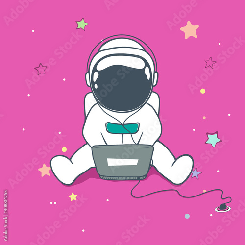 astronaut uses a computer