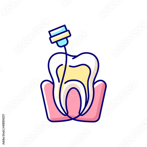 Endodontics RGB color icon. Journal of endodontics. Instruments for dental treatment. Professional stomatology poccupation. osmetic dentistry. Dental surgery. Isolated vector chalkboard illustration