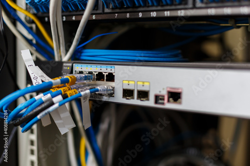 network cables connected in network switches hub