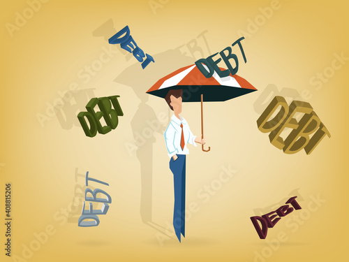 Businessman use umbrella for debt protection