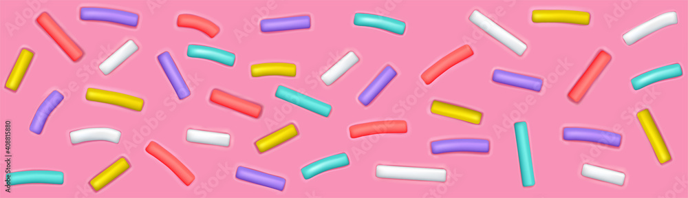 Doughnut glaze border with sprinkles. Sweet pink donut cream. Seamless pattern. 3d realistic vector illustration isolated on white. Doughnut glaze border with sprinkles. Sweet pink donut cream. Seamless pattern. 3d realistic vector illustration isolated on white.