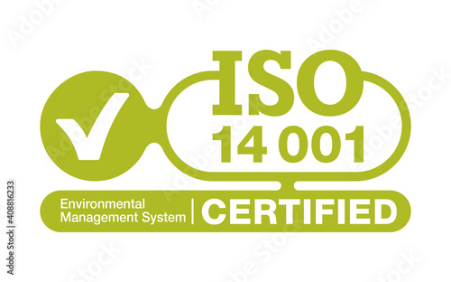 ISO 14001 certified badge in flat style