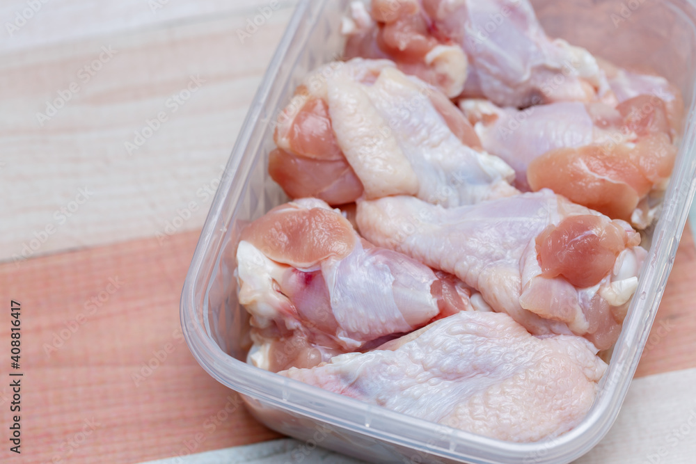 Raw chicken wings in a package