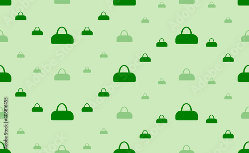 Seamless pattern of large and small green sports bag symbols. The elements are arranged in a wavy. Vector illustration on light green background