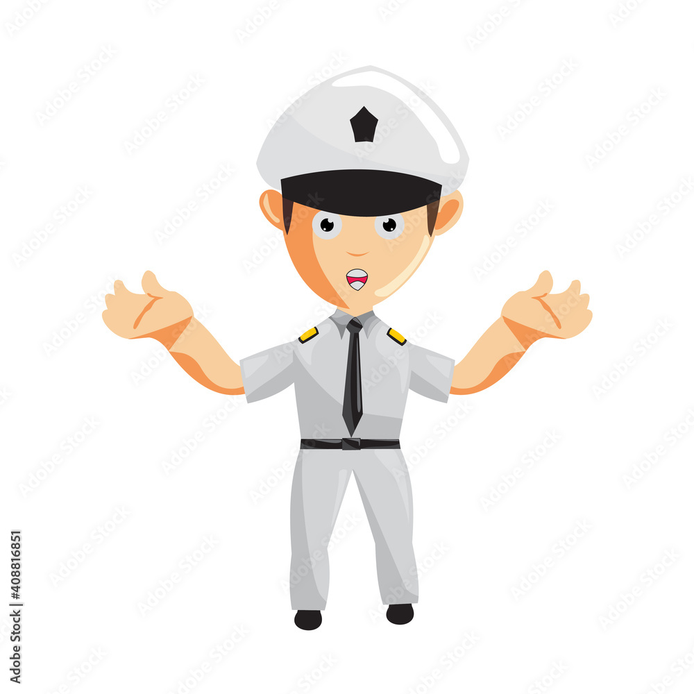 Airplane Pilot Confused Cartoon Character Aircraft Captain in Uniform