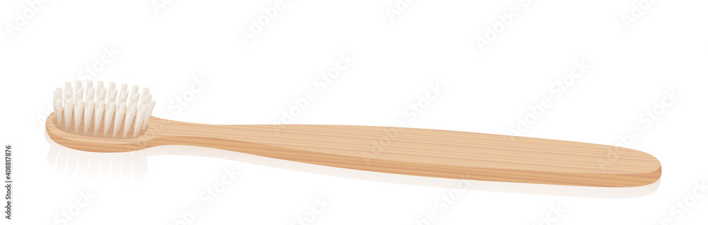 Natural wooden toothbrush with wood texture. Single sanitary article. Isolated vector illustration on white backgrond.
