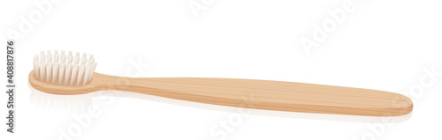 Natural wooden toothbrush with wood texture. Single sanitary article. Isolated vector illustration on white backgrond.
