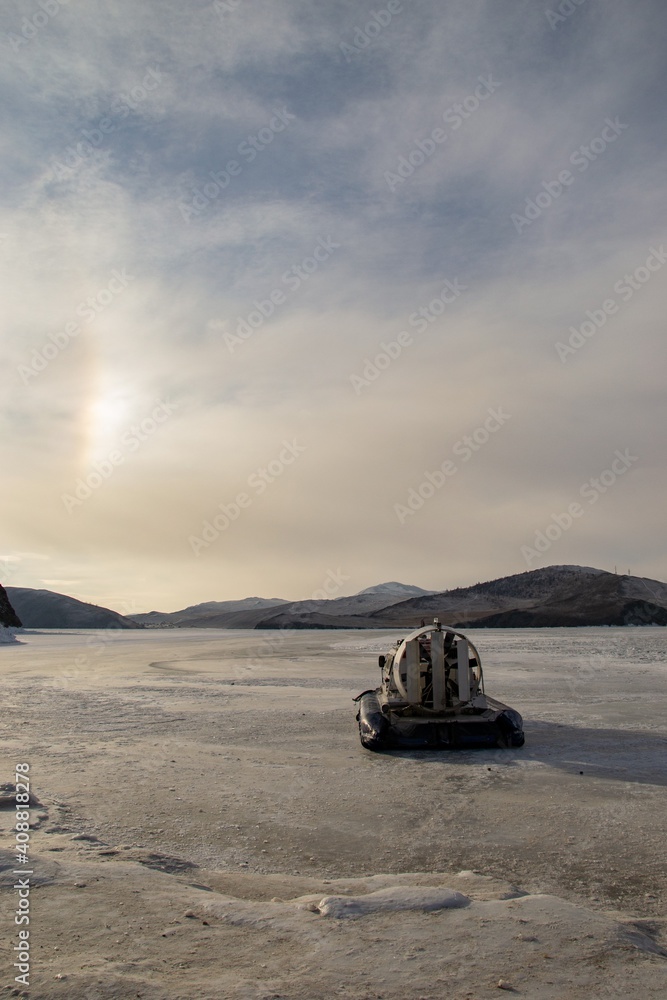 hovercraft on the frozen lake 