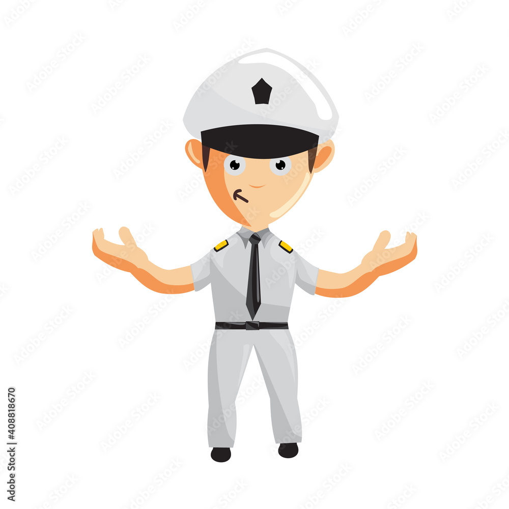 Airplane Pilot Hand Welcome Cartoon Character Aircraft Captain in Uniform