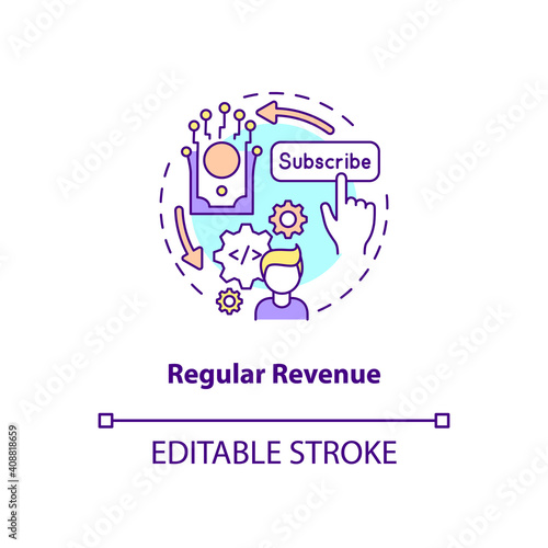 Regular revenue concept icon. SaaS benefit for developers idea thin line illustration. Paying subscription for software use. Tiered pricing. Vector isolated outline RGB color drawing. Editable stroke