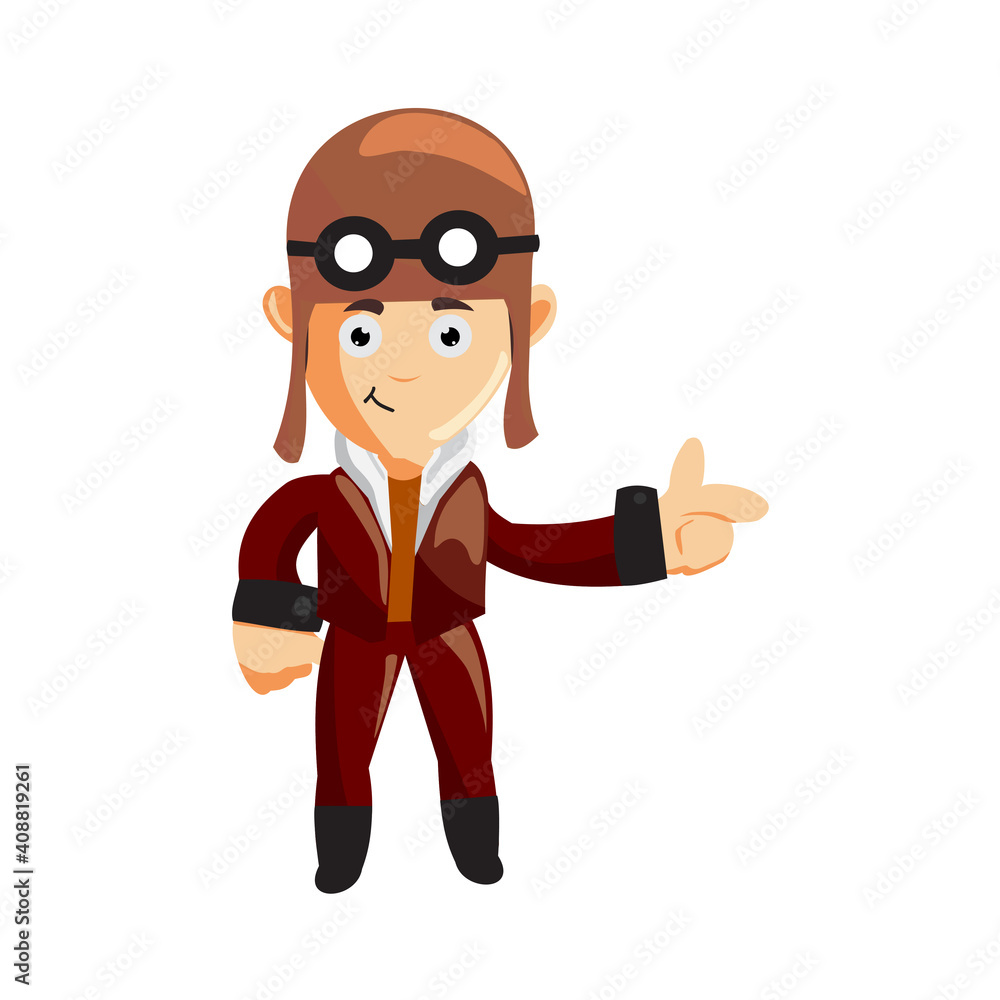 pilot Pointing Hand character illustration use helmet headphones and glasses pilot Pointing Hand character illustration use helmet headphones and glasses