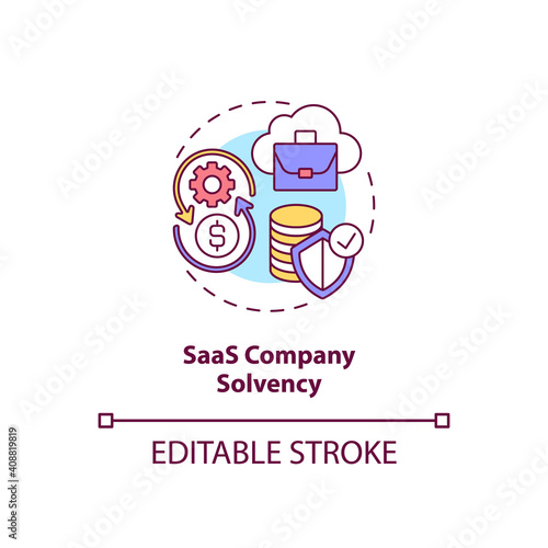 SaaS company solvency concept icon. Software as service challenge idea thin line illustration. Financial situation. Income and expenses. Vector isolated outline RGB color drawing. Editable stroke