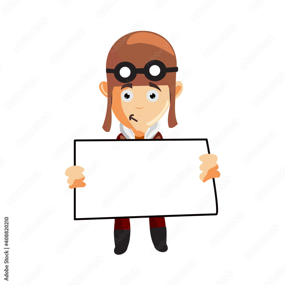 pilot character Holding Blank Board illustration use helmet headphones and glasses pilot character Holding Blank Board illustration use helmet headphones and glasses