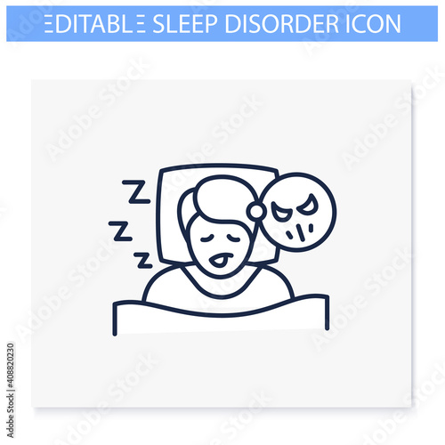 Nightmares line icon. Night terror. Sleep disorder. Healthy sleeping concept. Sleep problems treatment. Stress symptom. Health care. Isolated vector illustration. Editable stroke 