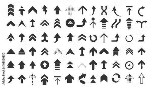 Arrows web collection on white. Modern graphic direction signs computer screen curves arrows vector set