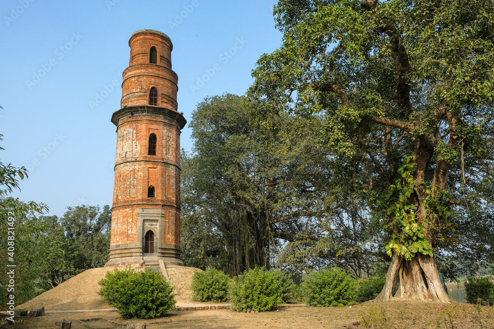 Firoz Minar ruins of what was the capital of the Muslim Nawabs of Bengal in the 13th to 16th centuries in Gour, West Bengal, India.