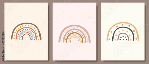 Vector illustration. Contemporary art backgrounds. Colorful rainbow. Design elements for book cover, page template, print, card, brochure, magazine, poster. Baby cute design graphic. Boho style