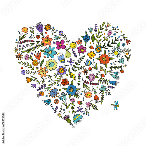Greeting card with floral heart shape for your design