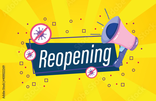 Reopening invitation card with megaphone