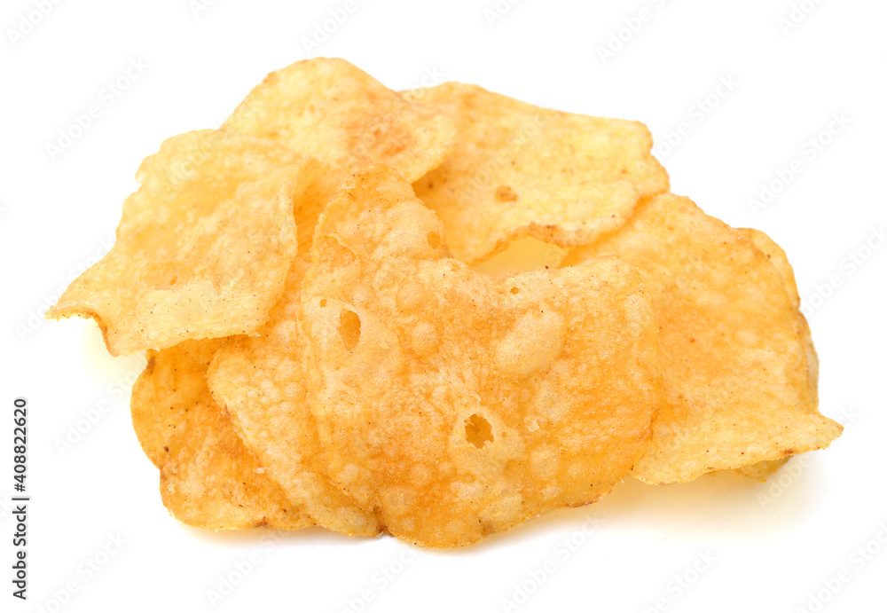 The image of the potato chips isolated on white The image of the potato chips isolated on white