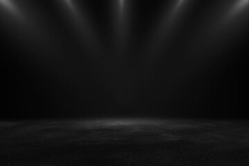 Product showcase with spotlight. Black studio room background. Use as montage for product display