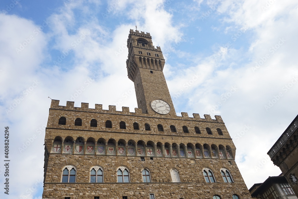 Palazzo Vecchio in Florence, Italy - ヴェッキオ宮殿 シニョリーア広場 時計台 フィレンツェ イタリア