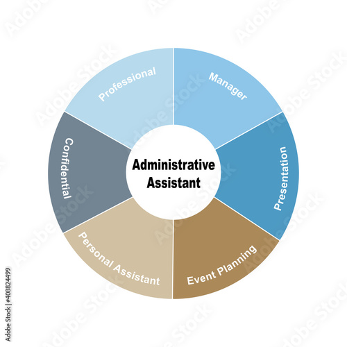 Diagram concept with Administrative Assistant text and keywords. EPS 10 isolated on white background