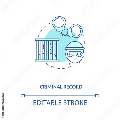 Criminal record turquoise concept icon. Dangerous suspect. Law regulation. Police report. Gun control idea thin line illustration. Vector isolated outline RGB color drawing. Editable stroke