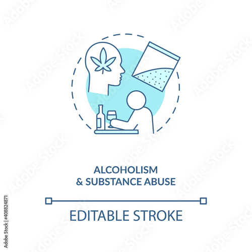 Alcoholism and substance abuse turquoise concept icon. Drug addiction. Bad habit, unhealthy lifestyle idea thin line illustration. Vector isolated outline RGB color drawing. Editable stroke