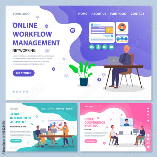 Networking, online workflow management, team interaction activities, video conference meeting, distance control of employees, communication with people, online meeting, teamwork analysing info