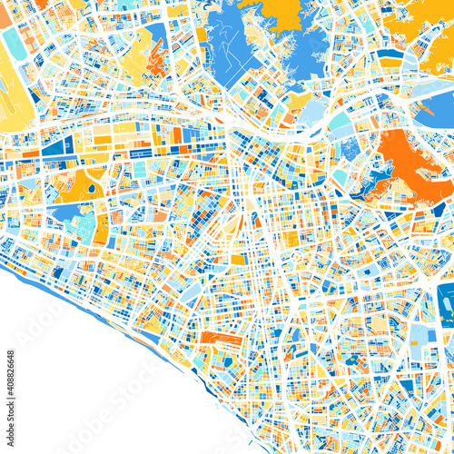 Art map of Lima, Peru in Blue Orange