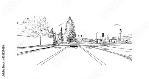 Building view with landmark of Sacramento is the
city in California. Hand drawn sketch illustration in vector.