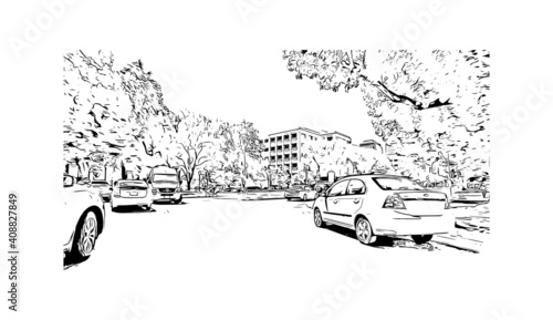 Building view with landmark of Sacramento is the
city in California. Hand drawn sketch illustration in vector.