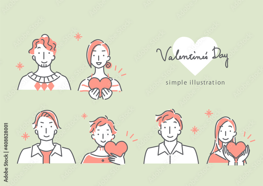 バレンタイン用のカップルのシンプルでおしゃれな線画イラスト素材セット Stock Vector Adobe Stock