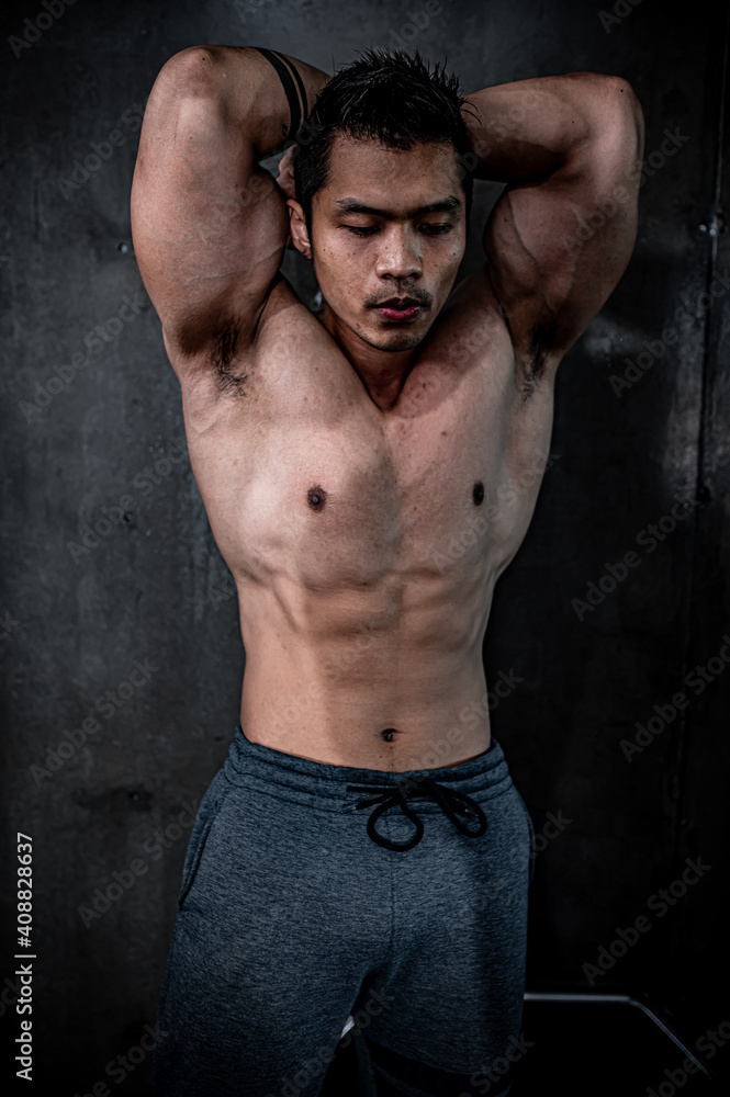 Portrait of asian man big muscle at the gym,Thailand people,Workout for  good healthy,Body weight training,Fitness at the gym concept 10452831 Stock  Photo at Vecteezy