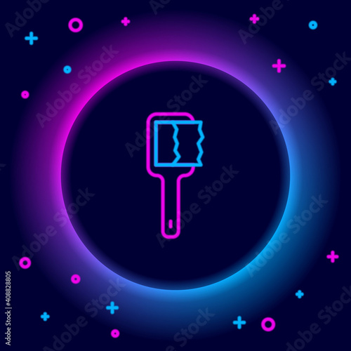 Glowing neon line Sauna brush icon isolated on black background. Wooden brush with coarse bristles for washing in the bath. Anti cellulite massage. Colorful outline concept. Vector.